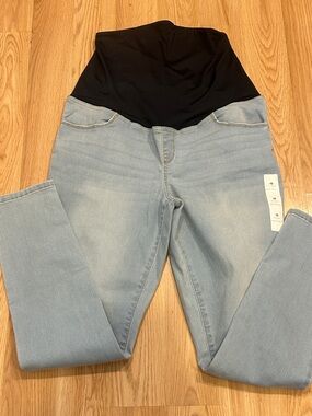 Light Blue Maternity Skinny Jeans with Navy Stretch Over The BellyPanel Size 10